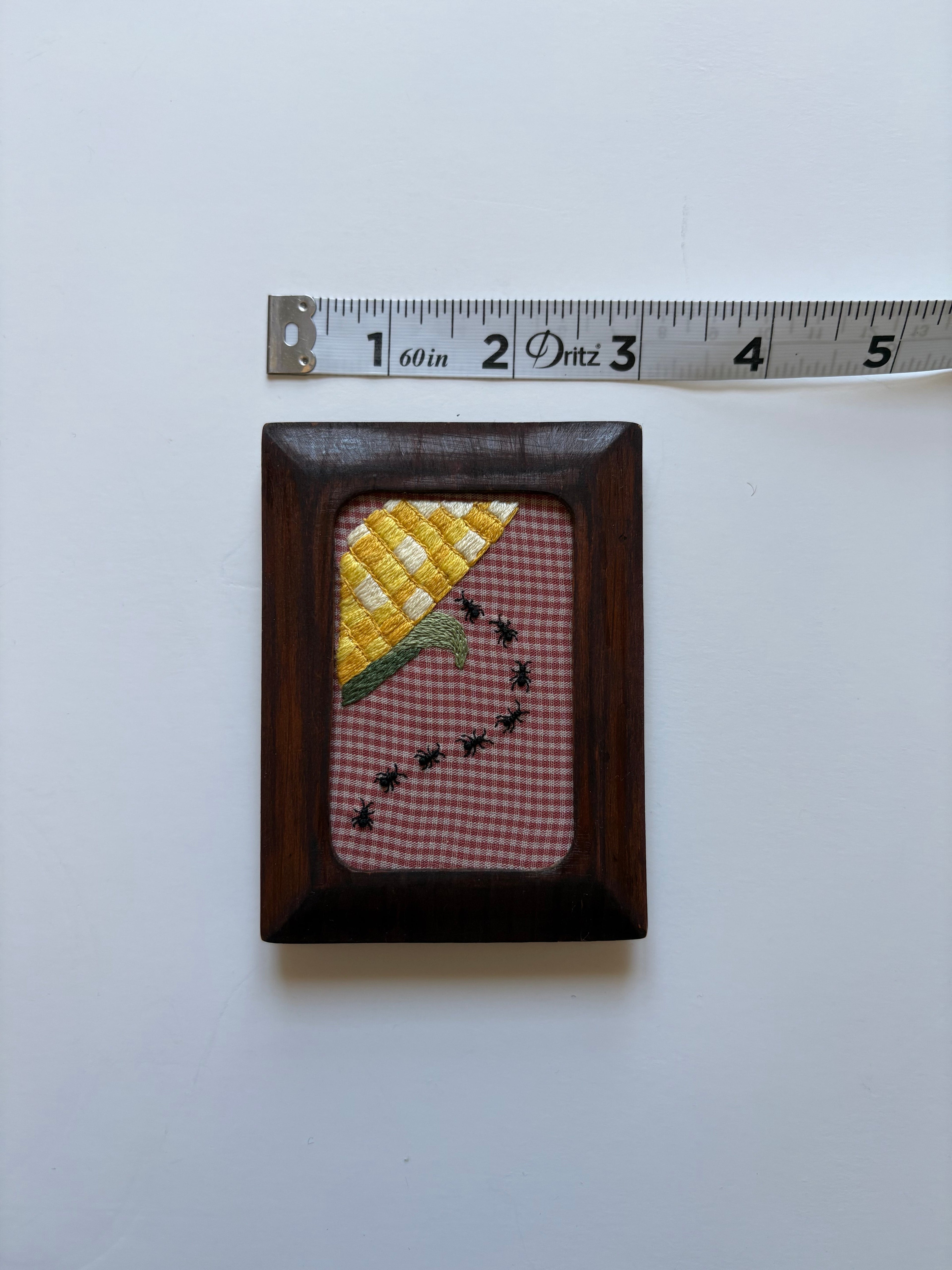 Upcycled Framed Embroidery: Ant Invasion- Corn Crisis!