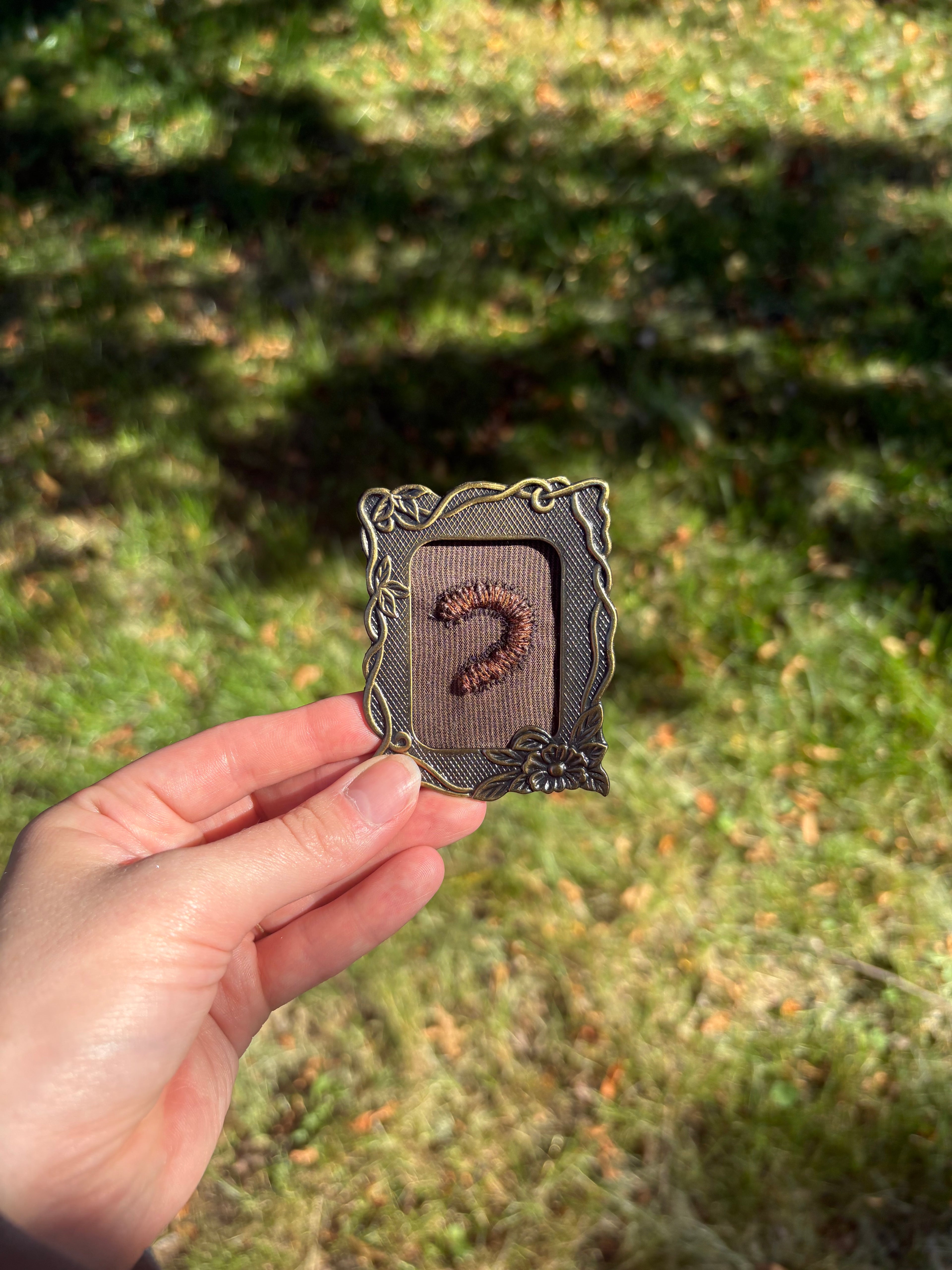 Upcycled Framed Embroidery: Millipede!