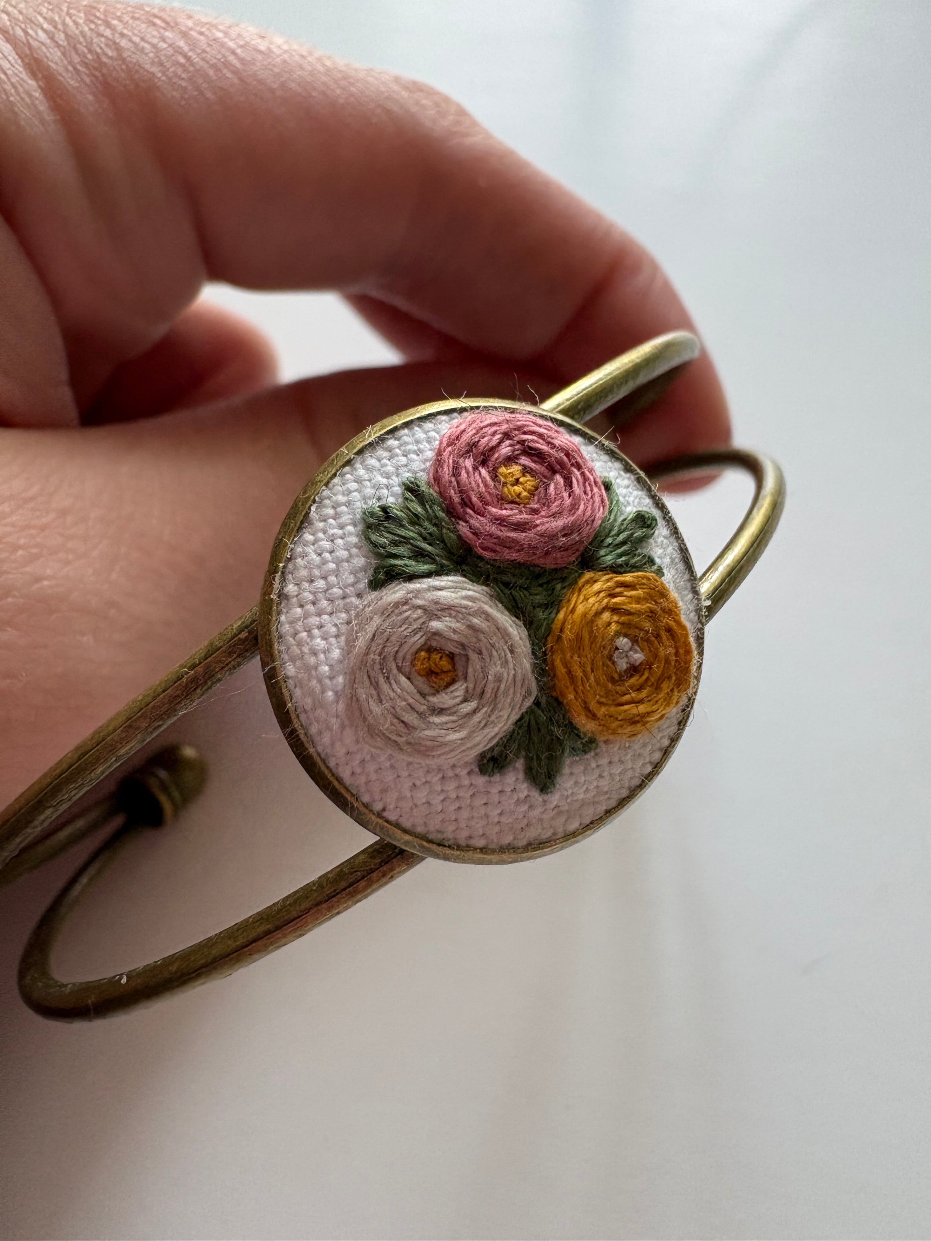 Embroidered Rose Trio Bracelet