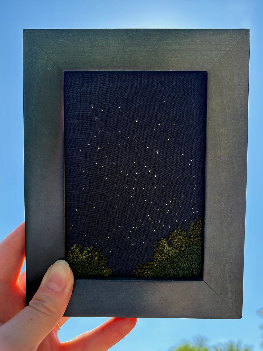 Upcycled Framed Embroidery: Night Sky