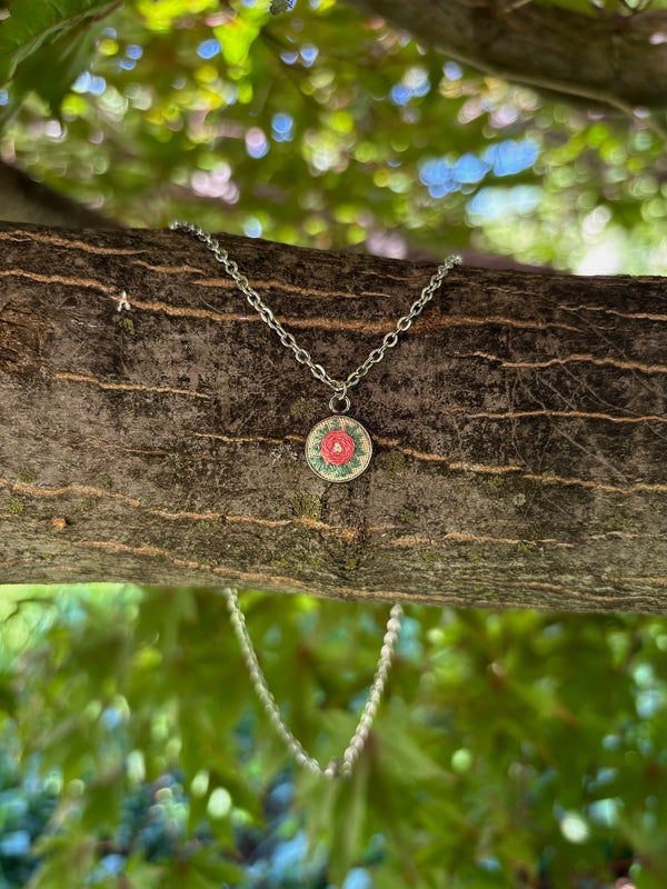 Dark Pink Rose Pendant Necklace