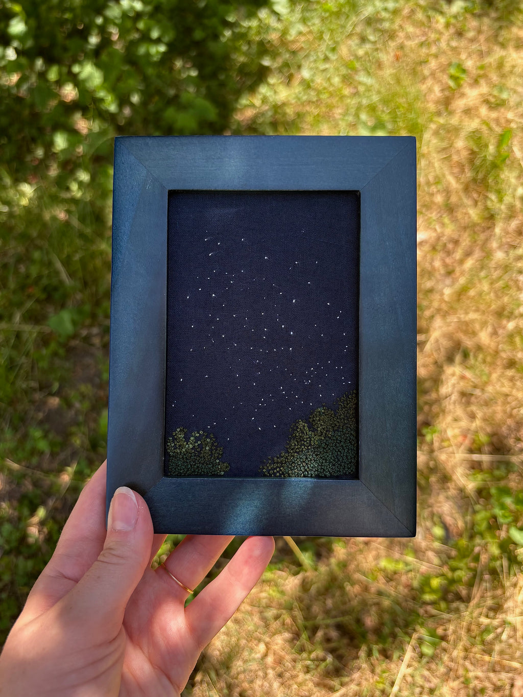 Upcycled Framed Embroidery: Night Sky