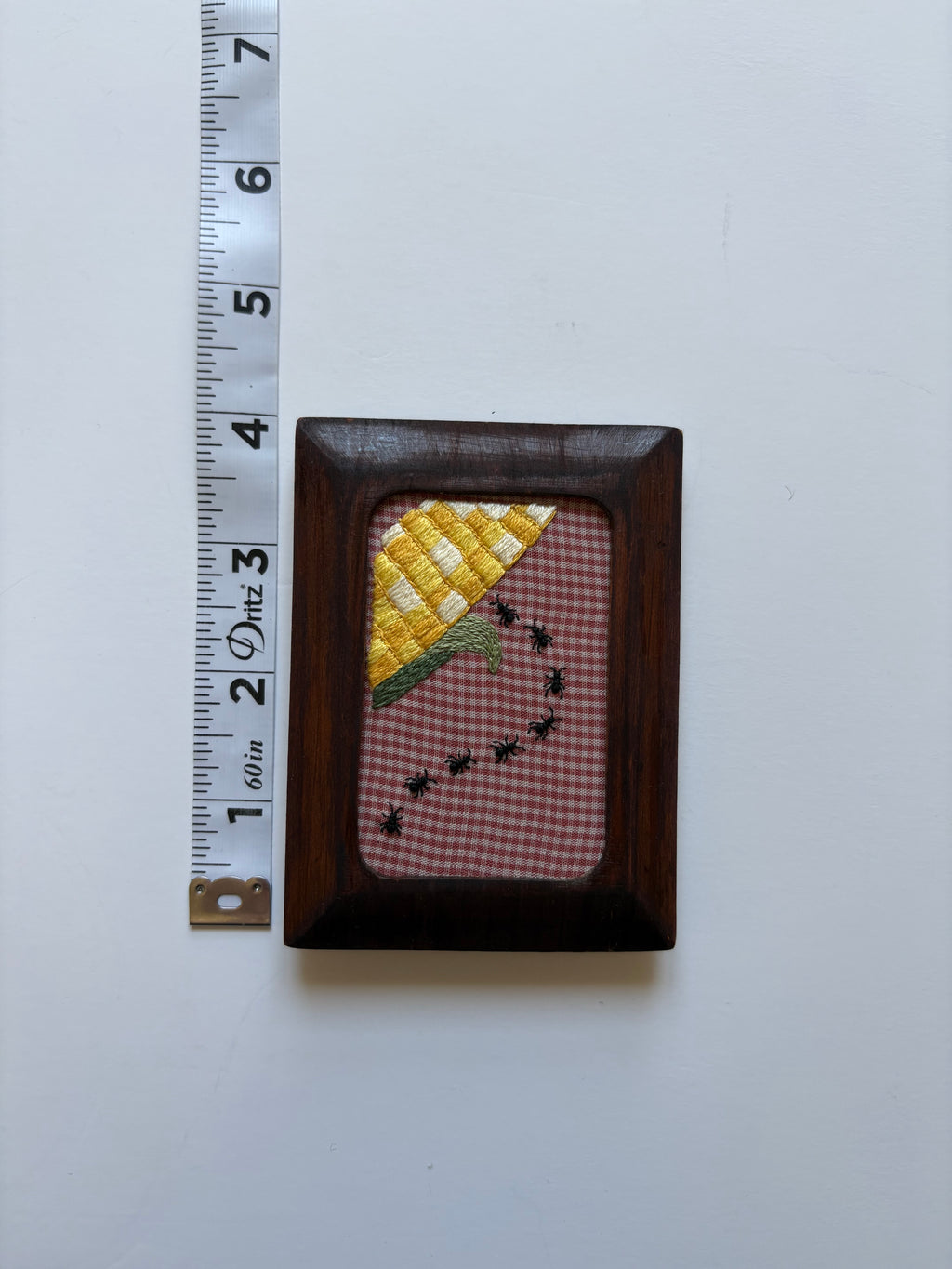 Upcycled Framed Embroidery: Ant Invasion- Corn Crisis!