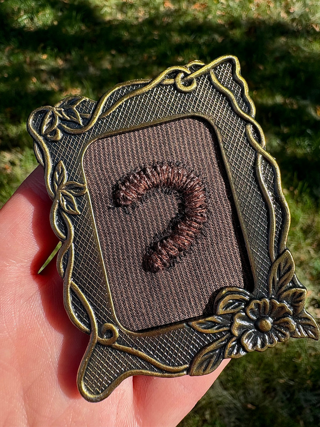 Upcycled Framed Embroidery: Millipede!