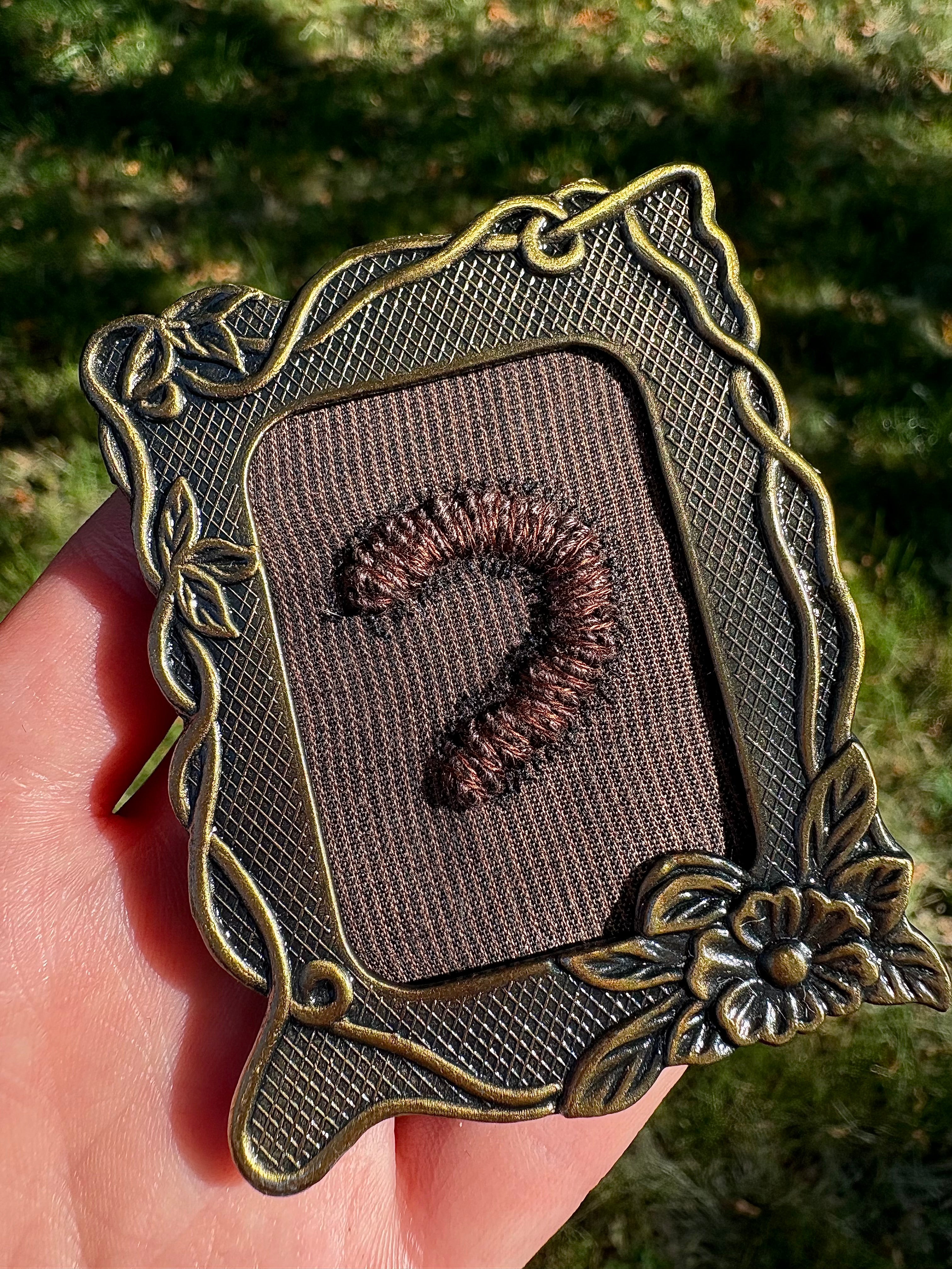 Upcycled Framed Embroidery: Millipede!