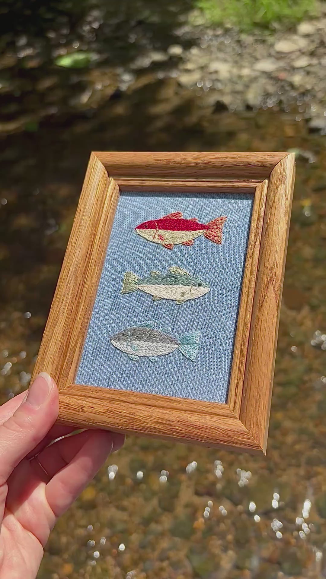 Upcycled Framed Embroidery: 3 fishy friends